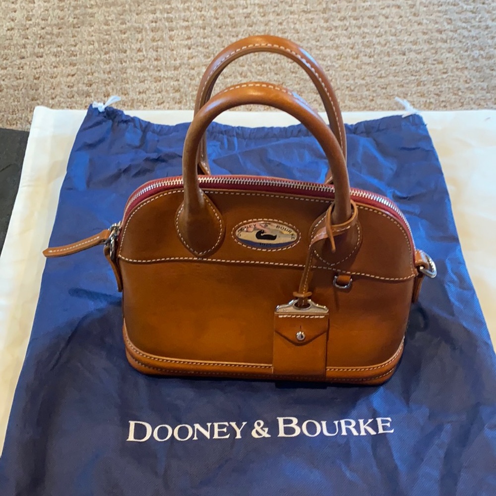 Dooney & Bourke Tan Leather Satchel with Red Trim